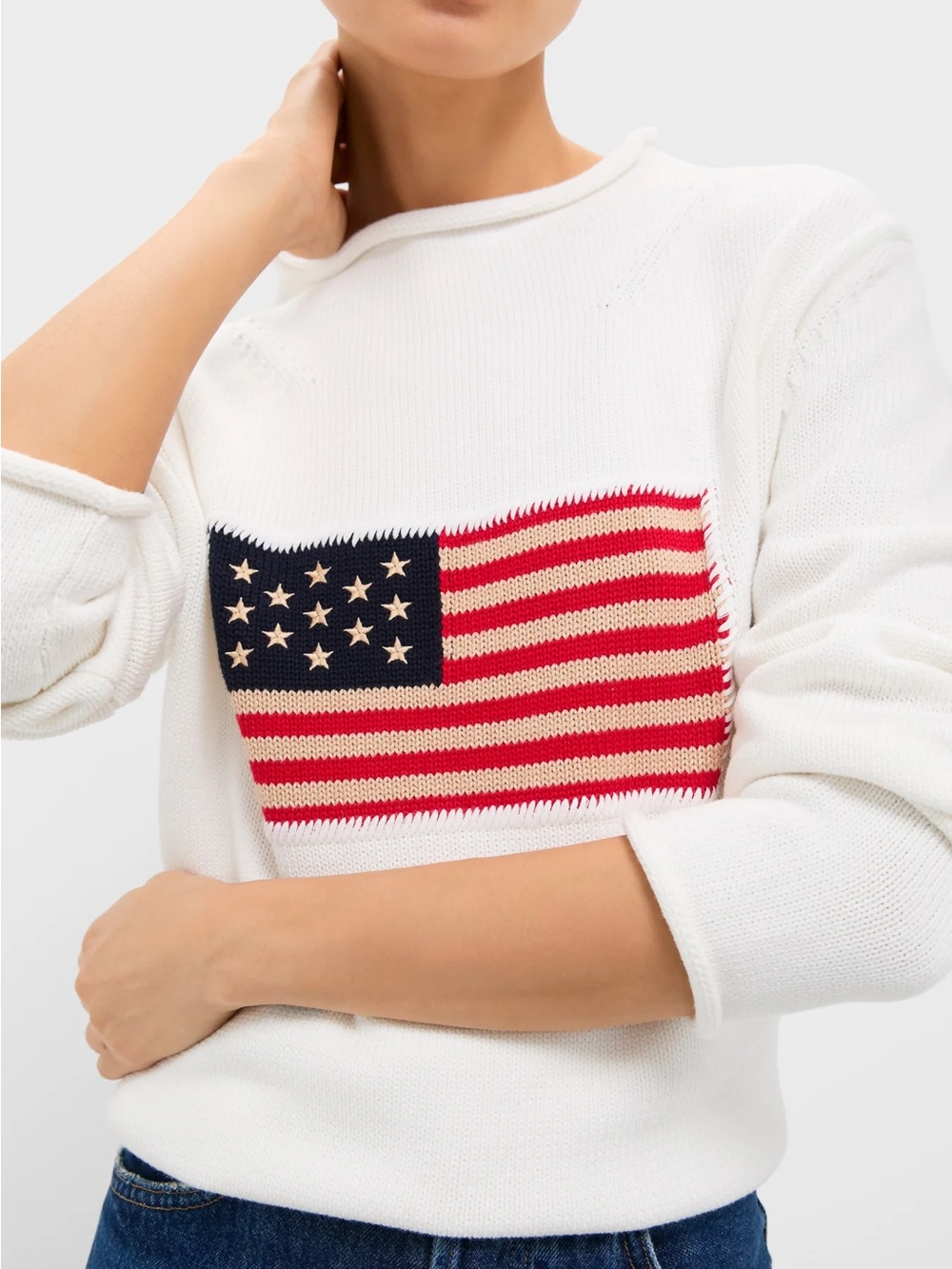 Tuckernuck Rollneck Preppy Americana Sweater with American Flag | July 4th USA